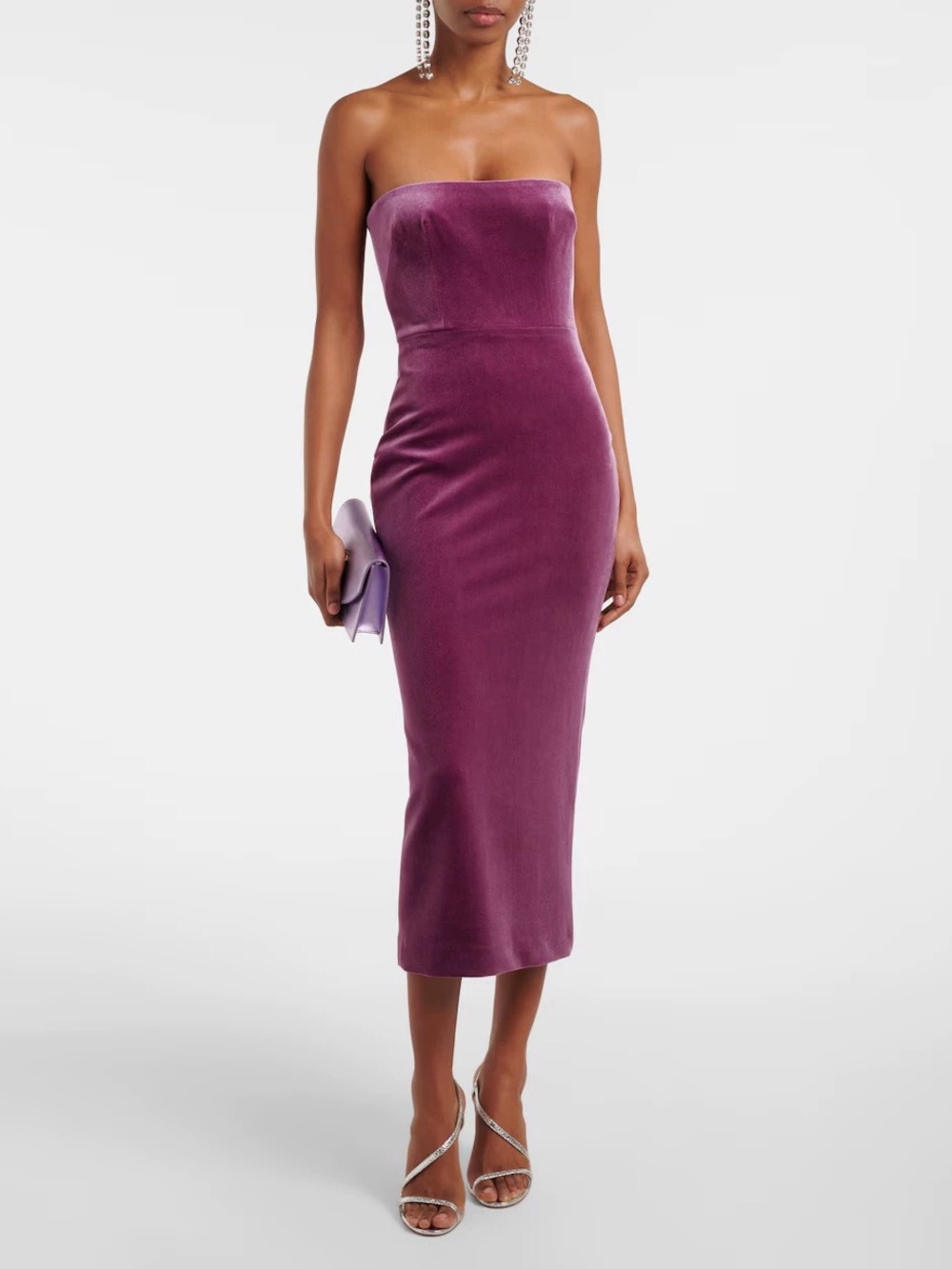 NWOT Alex Perry Strapless Velvet Midi Dress in Plum, Size US 2/4/6